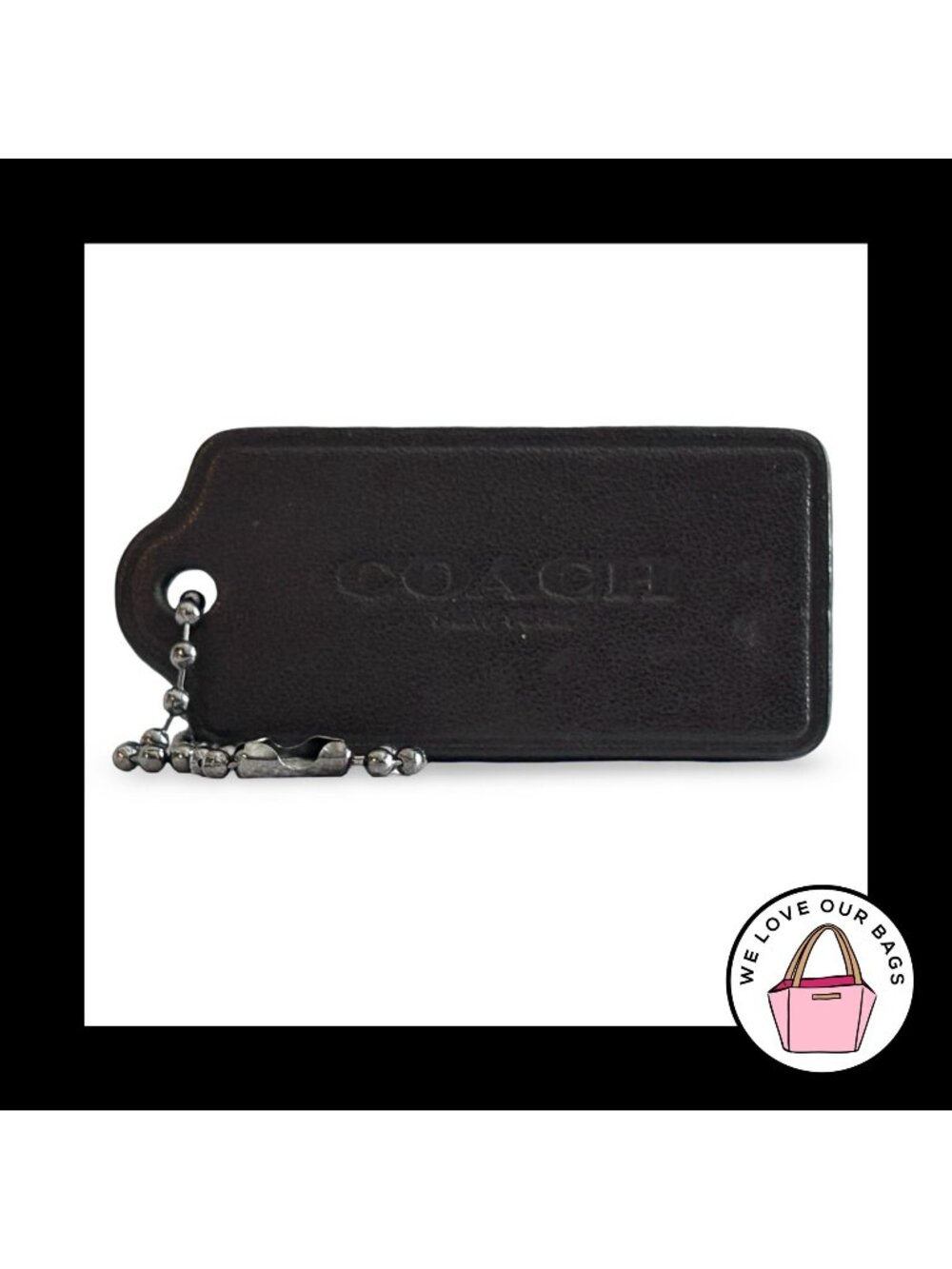 COACH HANG TAG 2.25" Dark Brown Leather Bag Charm Keychain Fob New York Gunmetal